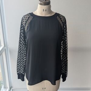 LOFT Black Lace Sleeve Long Sleeve Blouse